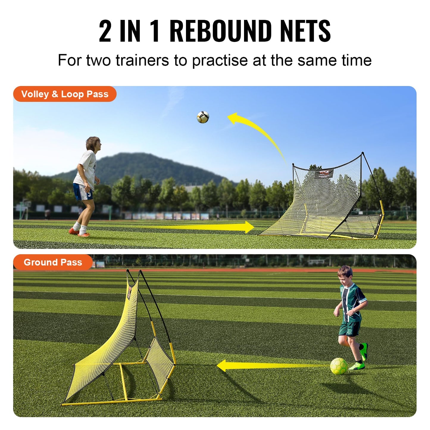 VEVOR Portería de Fútbol Red reboteadora de Fútbol Equipo Deportivo para Entrenamiento en Solitario, Entrenamiento en Equipo, para Niños, Adolescentes y Todas Las Edades (183 x 130 cm)