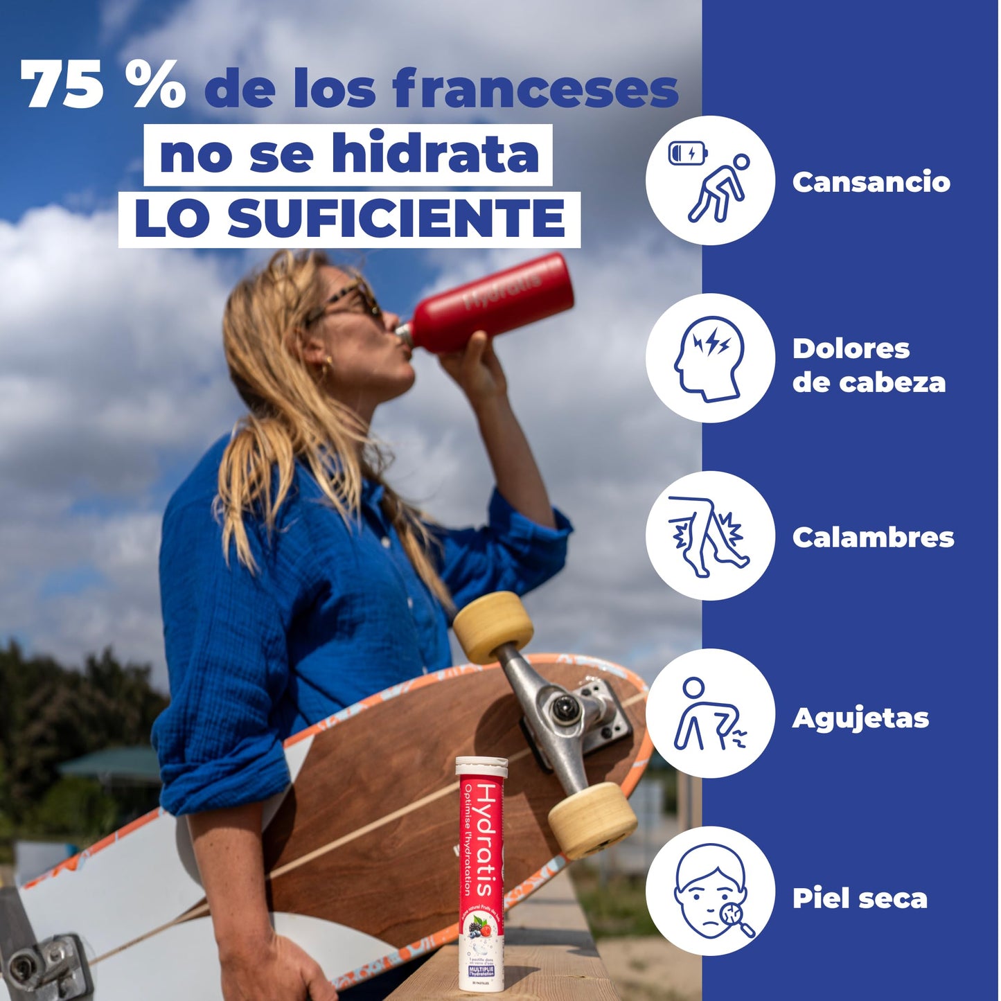 HYDRATIS - Tabletas de rehidratación acelerada - Electrolitos con magnesio, zinc, potasio - 20 tabletas - Sabor a melocotón