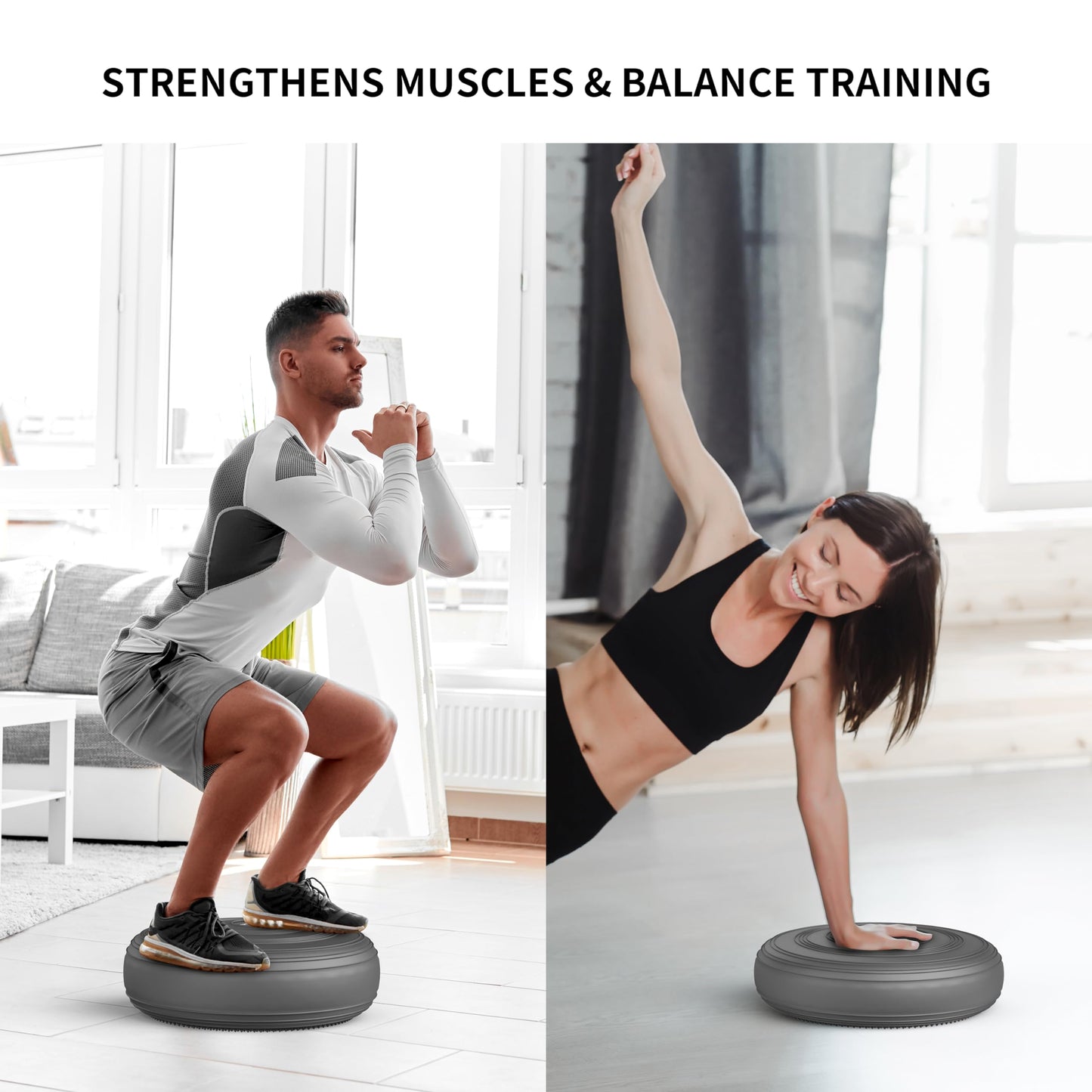 PROIRON Cojín de Equilibrio y Yoga Antideslizante de 33cm con Bombín de Aire, Propioceptivo e Hinchable, Soporte Lumbar, Core Balance Disc Trainer para Fitness, Pilates (Negro)
