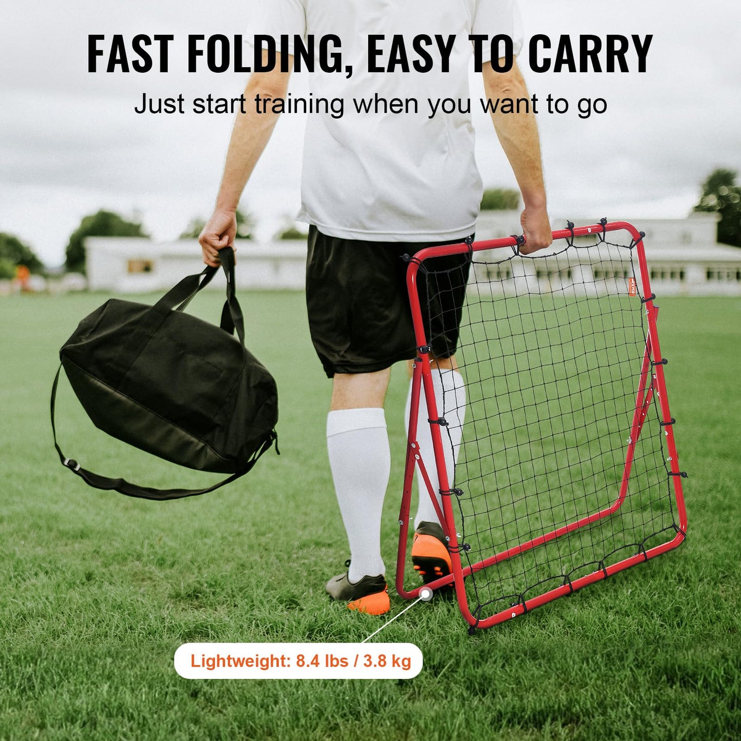 VEVOR Portería de Fútbol 1 x 1 m Red Reboteadora de Fútbol Portátil Ángulo Ajustable Tubo de Hierro Red de PE Instalación Fácil Equipo Deportivo para Niños, Adolescentes y Todas Las Edades