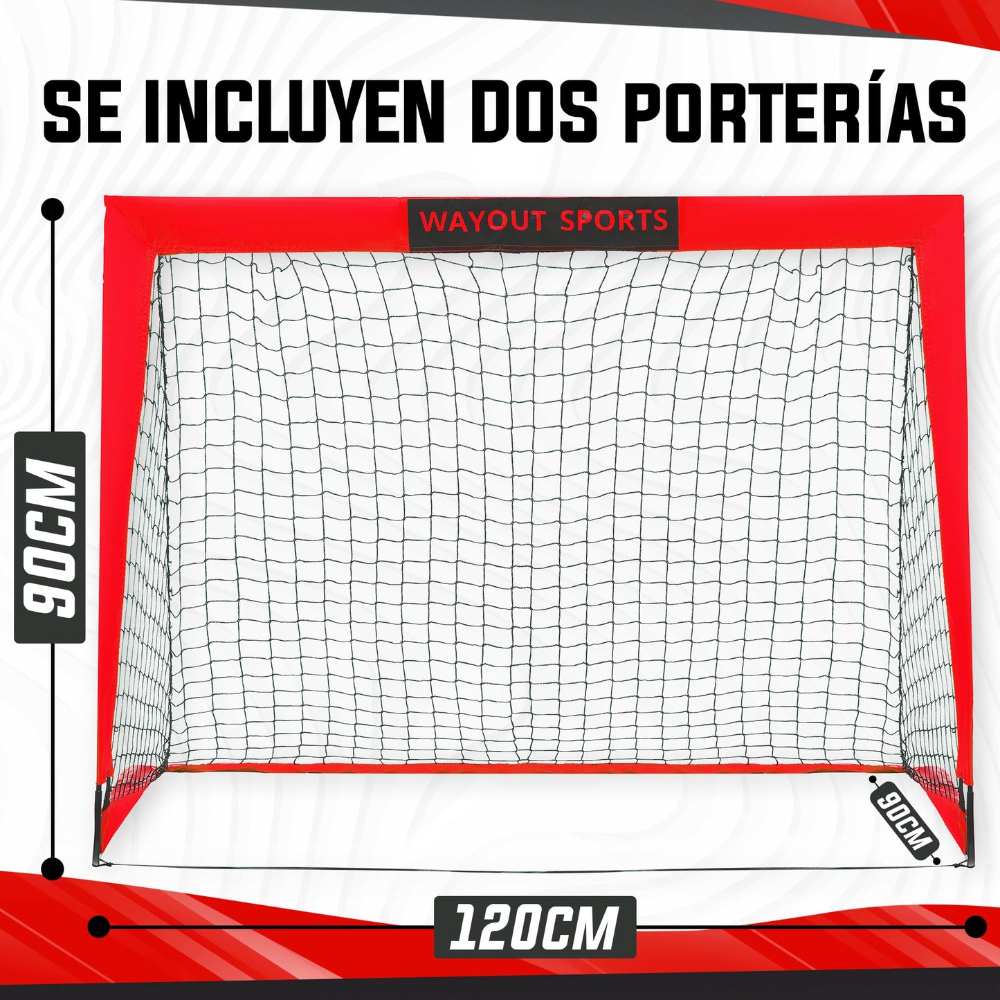 Wayout Sports - Porterías Fútbol Plegables para Niños y Adultos (120 x 90 x 90, Rojo)