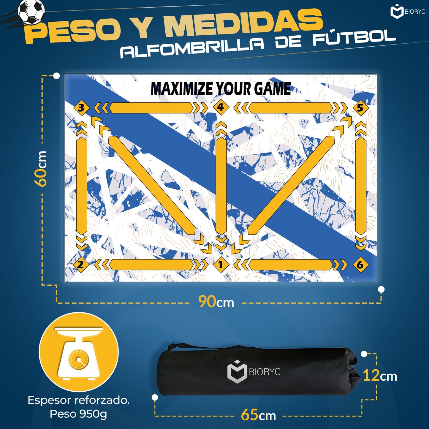 Alfombrilla de entrenamiento de fútbol (BLANCO, 60x90)