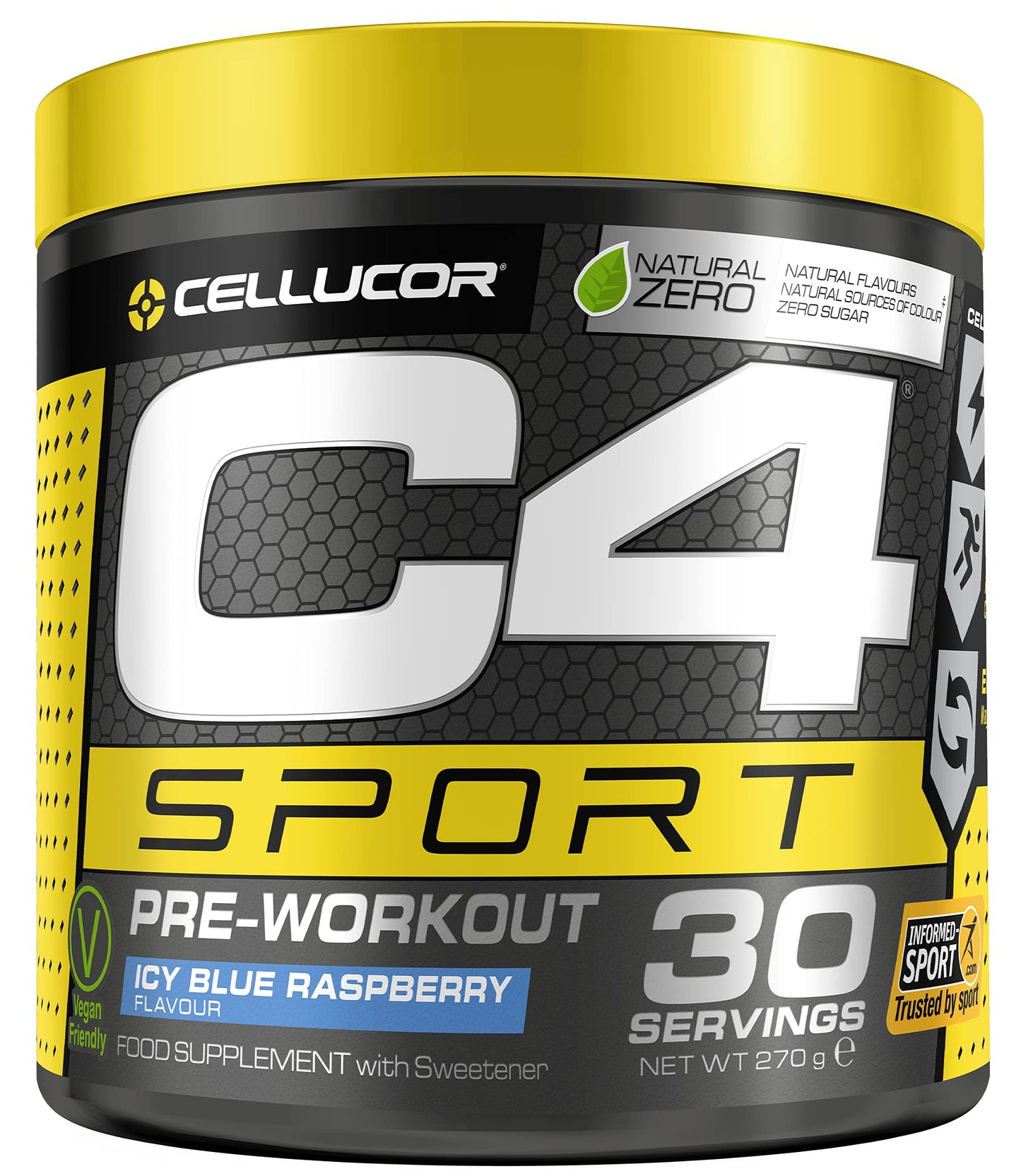 C4 Sport - Suplemento en polvo para preentrenamiento - Frambuesa azul | Bebida energética para antes de entrenar | 135 mg de cafeína + beta alanina + creatina | 30 raciones