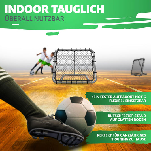 KESSER® Rebounder de fútbol de 100 x 100 cm, red de entrenamiento ajustable, entrenamiento de pasaporte y disparo, incluye bomba de aire, 6 conos de marcado y 4 ganchos de resistencia, para balonmano,