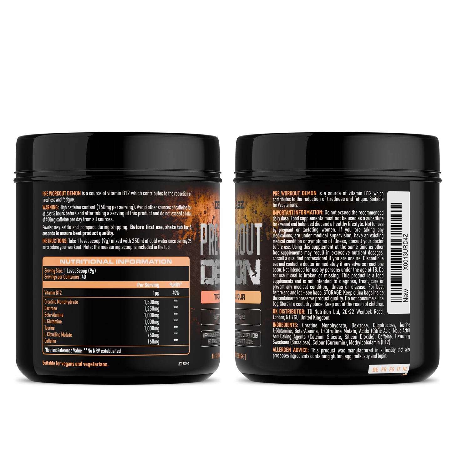 Pre Workout Demon – Pre Entreno en Polvo con Creatina, Cafeína y Aminoácidos – Sabor Tropical – 40 Raciones