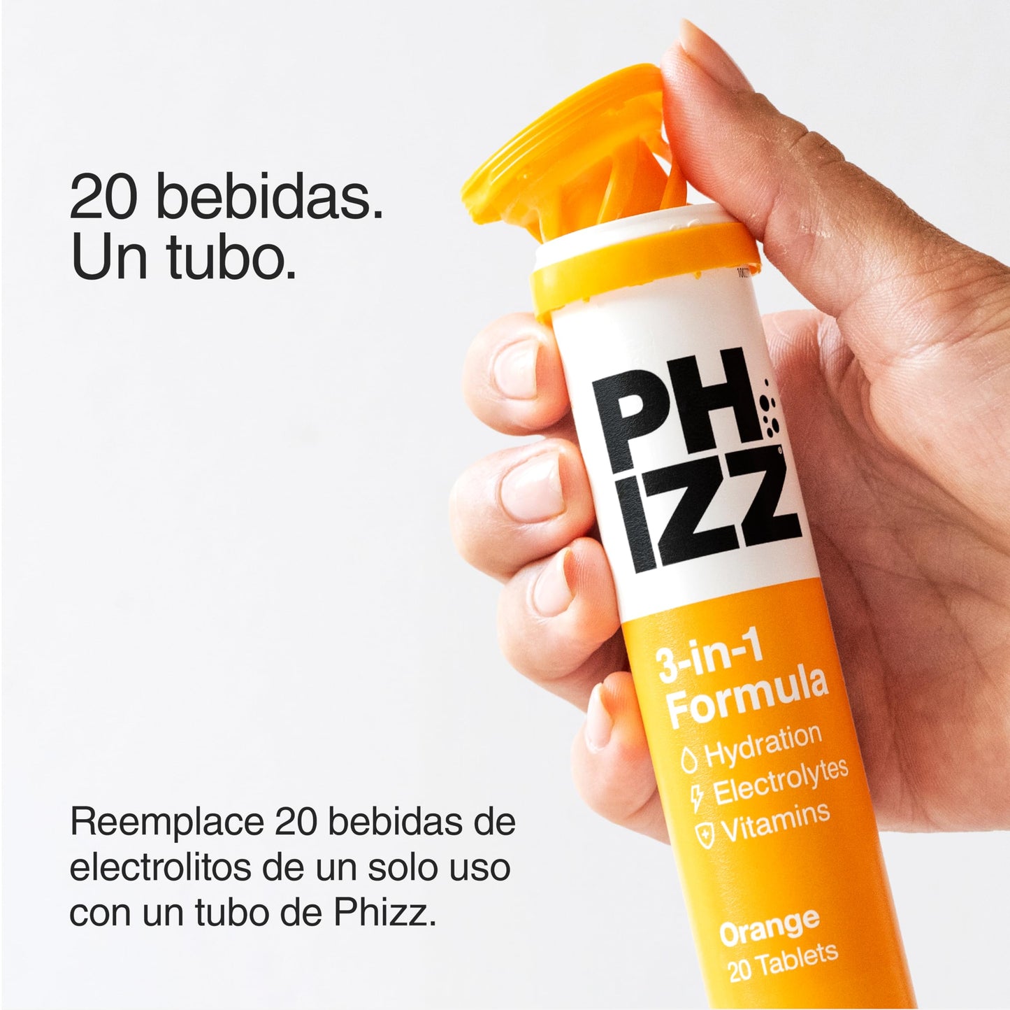Phizz Electrolitos, Multivitaminas e Hidratación Efervescente 20 Comprimidos - 18 Vitaminas y Minerales, Vitamina C, Vegetariano y Bajo en Calorías (Naranja, 20 Pastilla)