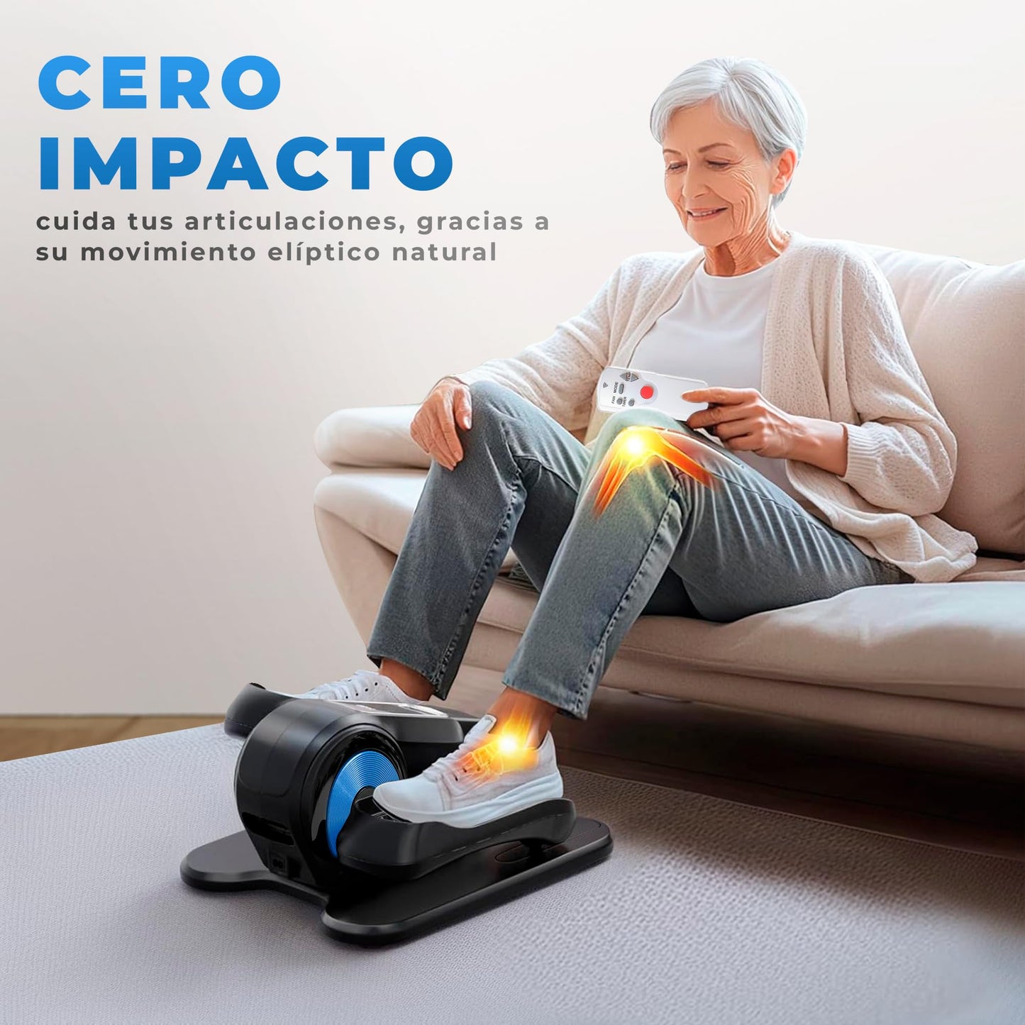 JUPPLIES Mini Eliptica Electrica de Fitness para Casa - Pedaleador Electrico Bajo Escritorio Silenciosa y Portatil con Control Remoto y 2 Bandas de Resistencia- Maquica Eleptica con 12 Velocidades