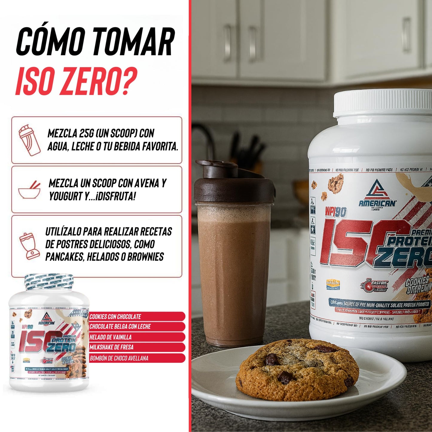 AS American Suplement | Premium Iso Zero 2 kg | Chocolate | Proteína de Suero de Leche | Ayuda a Aumentar tu Masa Muscular | Bajo en Carbohidratos | 0% Azúcares… (2 kg, Bombón Choco Avellana)