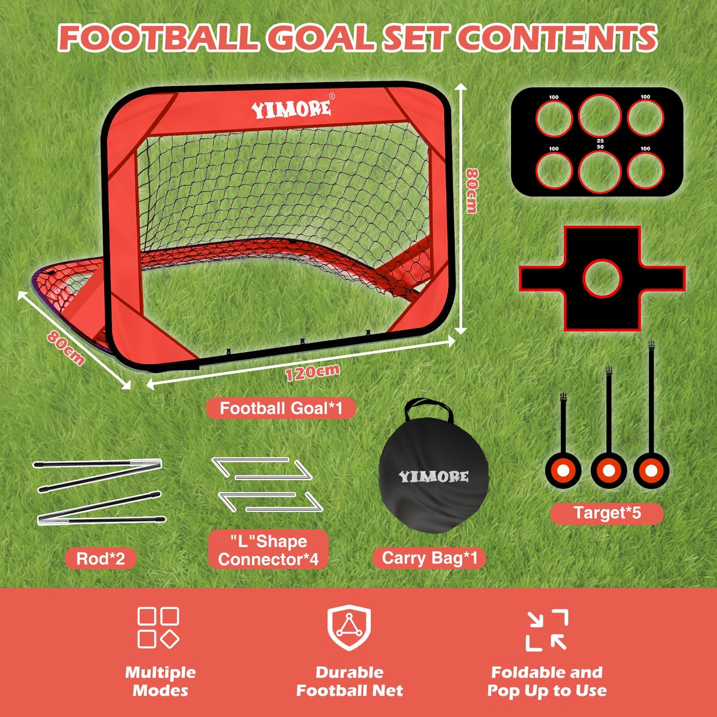 YIMORE Porteria Futbol Niños Plegable, 4 Modos Pop Up Porterias de Futbol para Niños 120 * 80 * 80cm, Porterias de Futbol para Jardin para Juegos Exterior Niños
