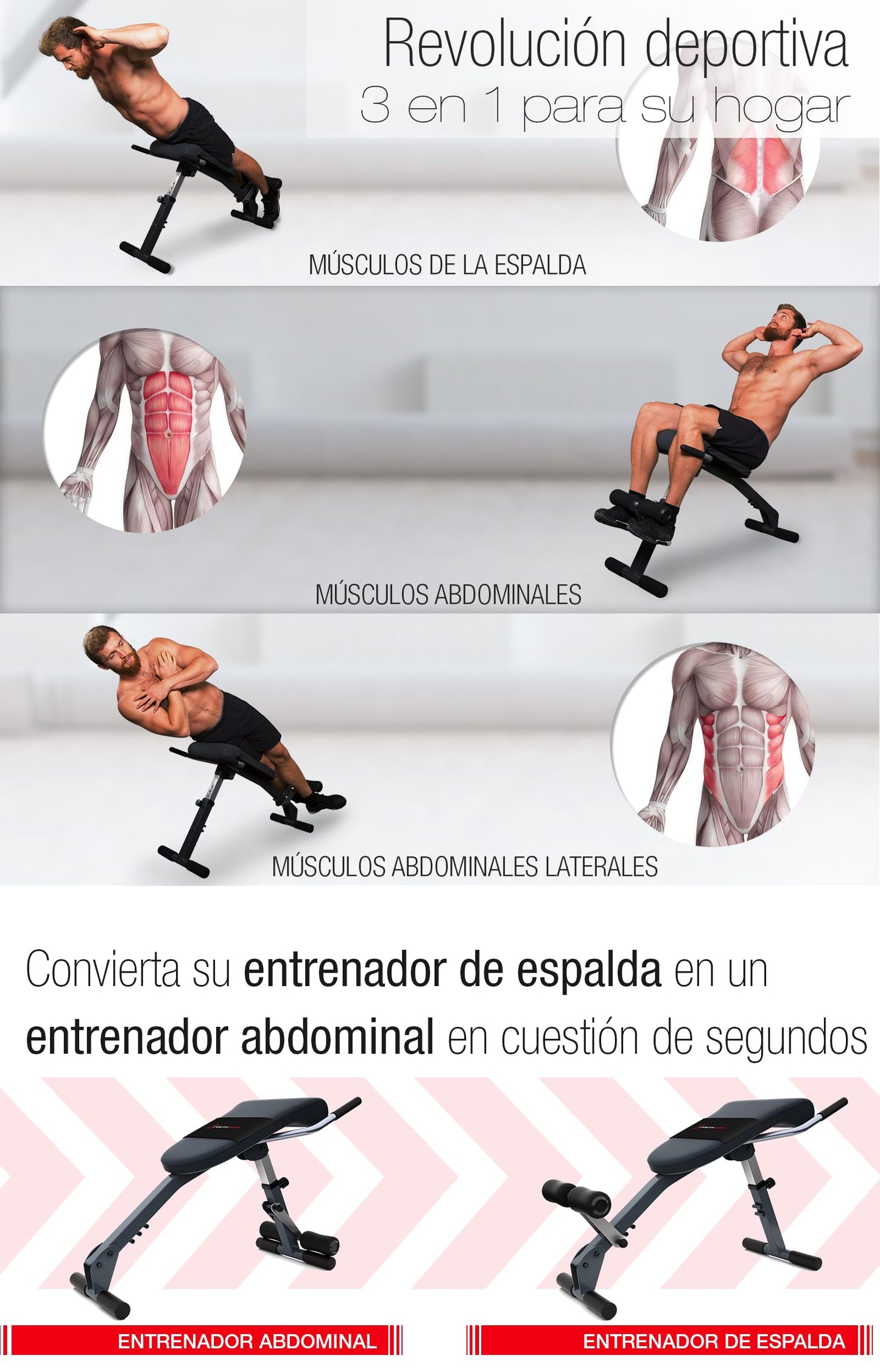 SPORTSTECH BRT200 Entrenador de Espalda y Abdomen 3en1 Patentado propio con innovador diseño antideslizante; Plegable; Multifuncional con acolchado ergonómico; Plegado fácil. (BRT200)