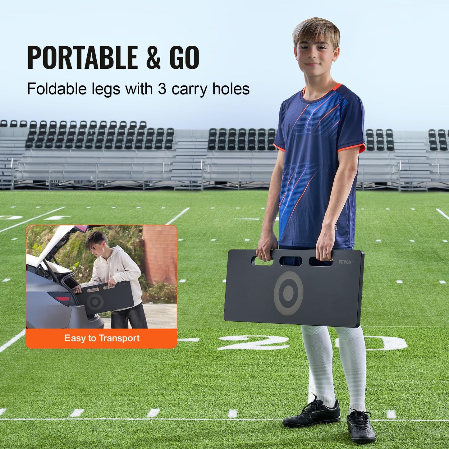 VEVOR Tablero de Rebote de Fútbol, Pared de Fútbol Portátil con 2 Ángulos de Rebote, de HDPE Plegable, Equipo de Entrenamiento de Fútbol para Niños y Adultos, Práctica de Pases y Tiros, 800 x 300 mm
