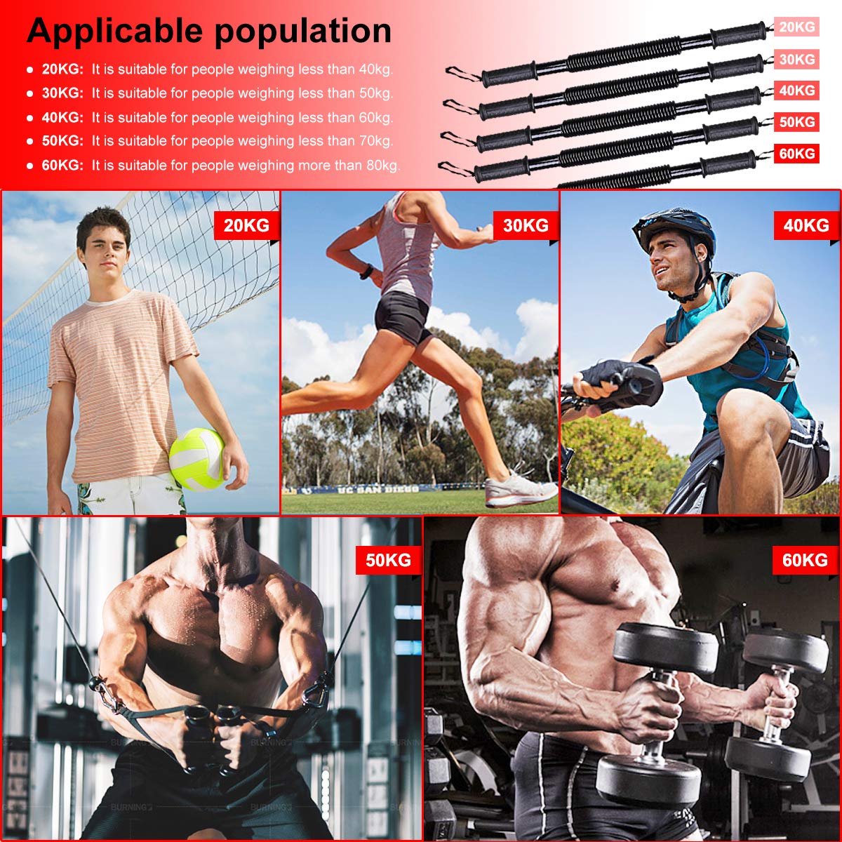 DOBEN Profesional Máquinas de Brazo, Barra Flexible Pectorales de Fitness, Barra Musculación, Sports Power Twister 20kg, 30kg, 40kg, 50kg, 60kg, Arm Trainer