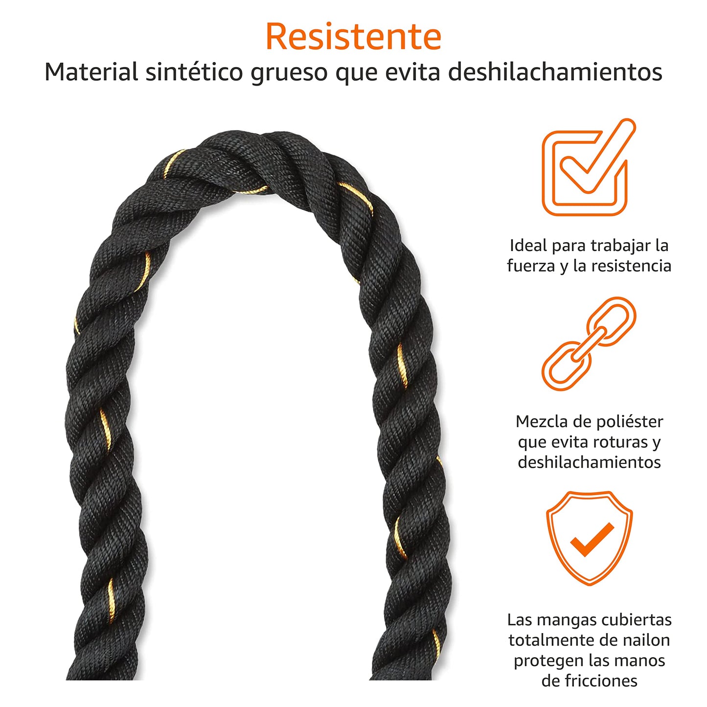 Amazon Basics Cuerda de batalla para entrenamiento pesado, de 3,8 cm x 9 m, Negro