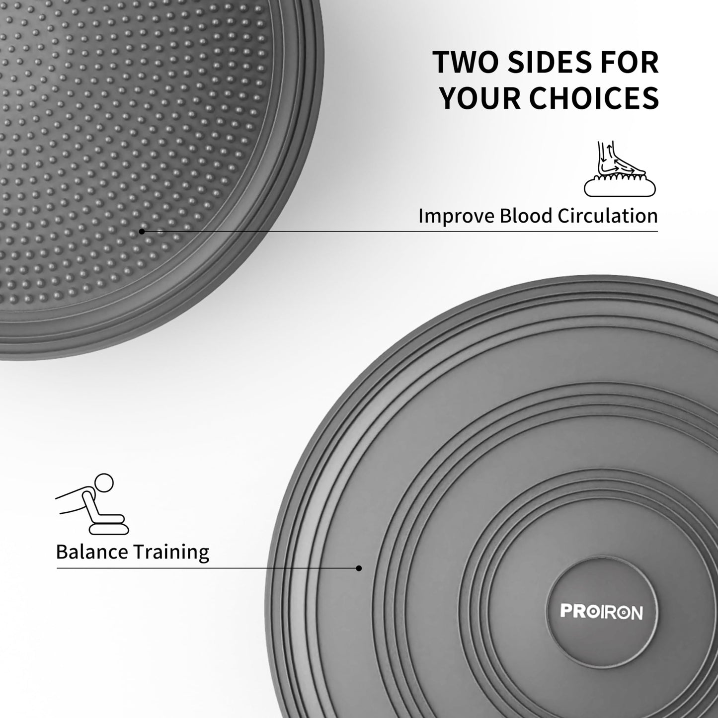 PROIRON Cojín de Equilibrio y Yoga Antideslizante de 33cm con Bombín de Aire, Propioceptivo e Hinchable, Soporte Lumbar, Core Balance Disc Trainer para Fitness, Pilates (Negro)