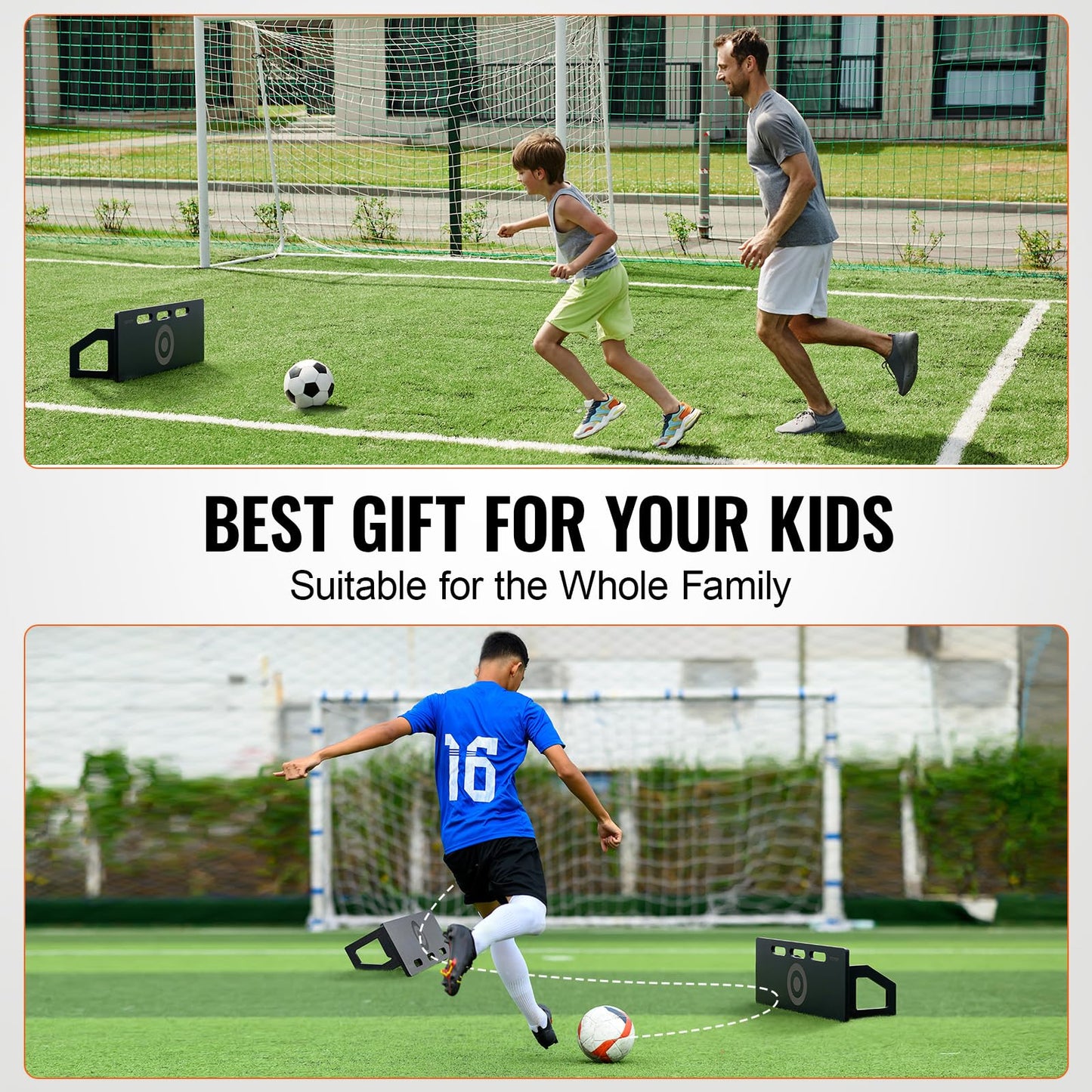 VEVOR Tablero de Rebote de Fútbol, Pared de Fútbol Portátil con 2 Ángulos de Rebote, de HDPE Plegable, Equipo de Entrenamiento de Fútbol para Niños y Adultos, Práctica de Pases y Tiros, 800 x 300 mm