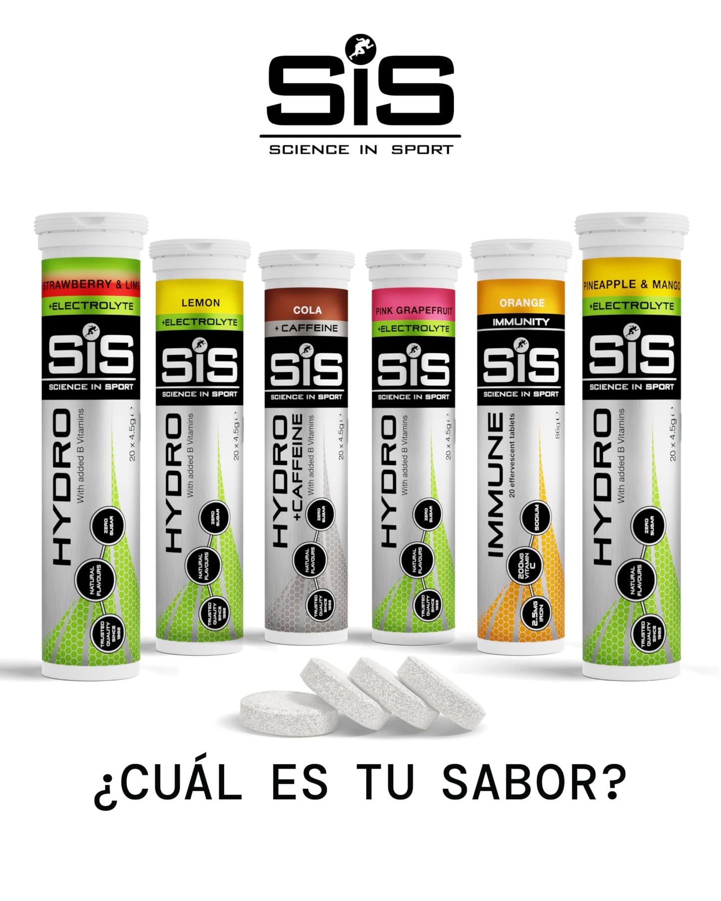 Science in Sport HYDRO comprimidos 3x20 uds. 3 sabores - Comprimidos de electrolitos, Veganos, Comprimidos para promover la hidratación y el equilibrio electrolítico (El embalaje puede variar)