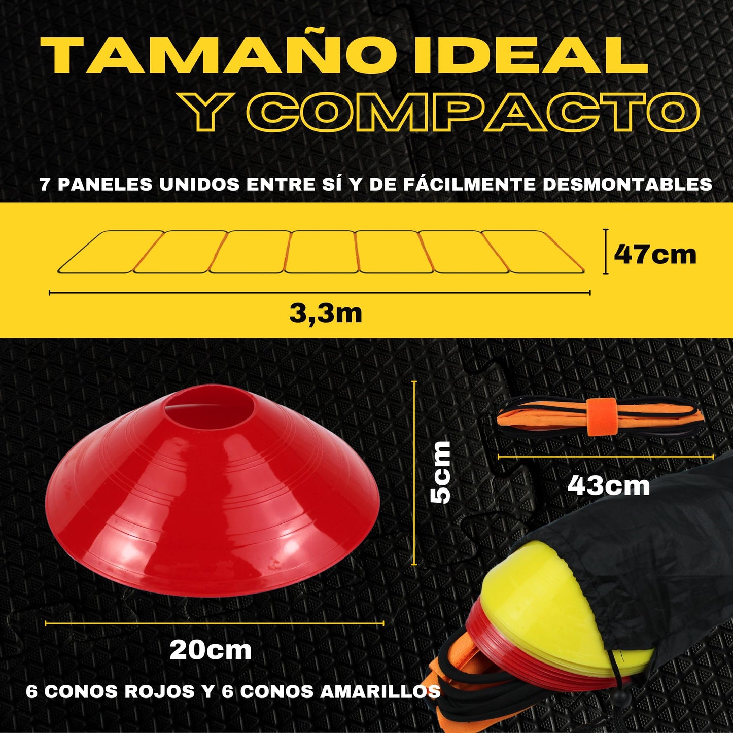 VIKZON Kit Avanzado de Entrenamiento de Fútbol: Escalera de Entrenamiento Plegable y Ajustable + Conos de Entrenamiento + Bolsa para guardarlo.