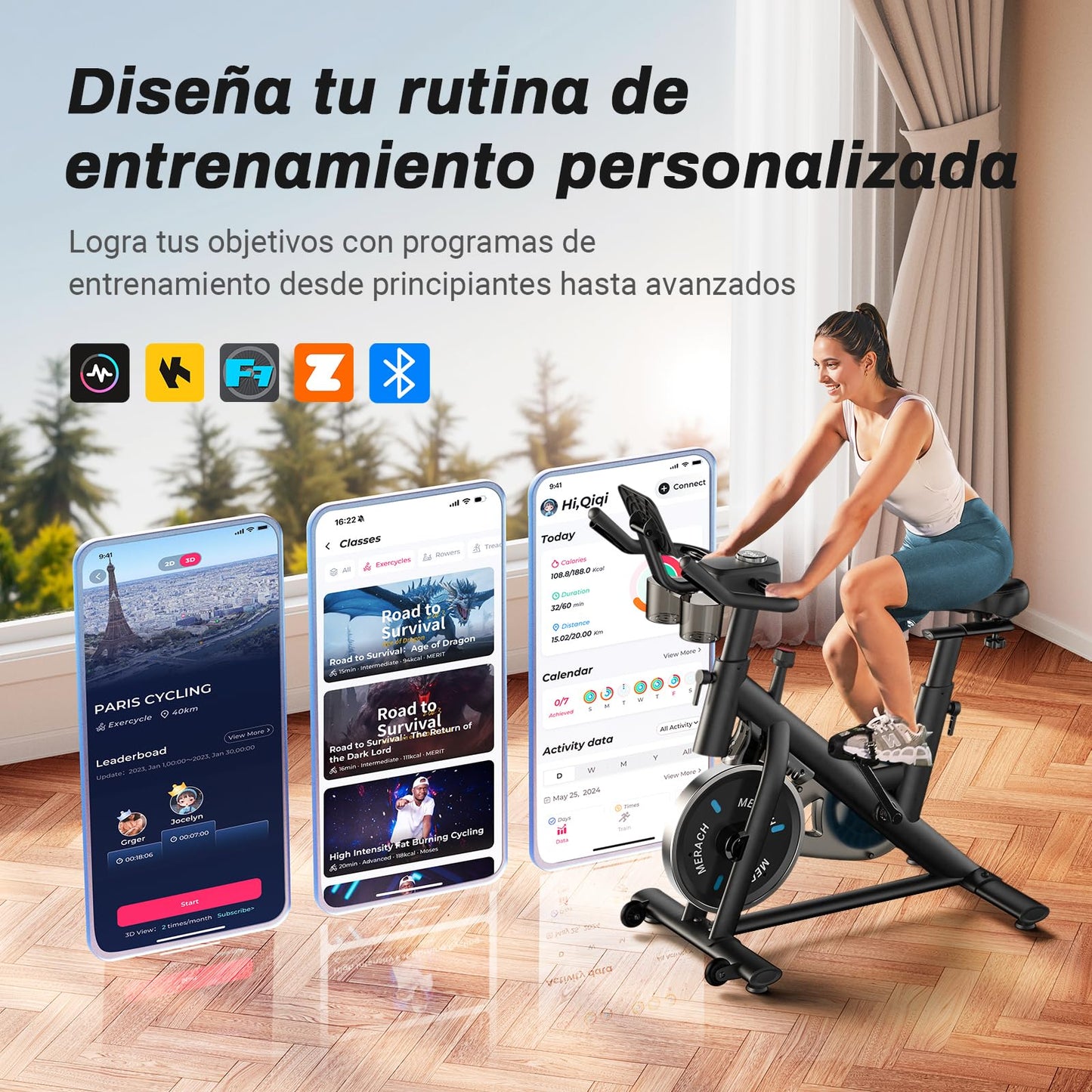 MERACH Bicicleta estática silenciosa con monitor LCD mejorado, bicicleta de ciclismo de interior con resistencia ajustable para entrenamiento cardiovascular en casa, con aplicación propia, hasta 136