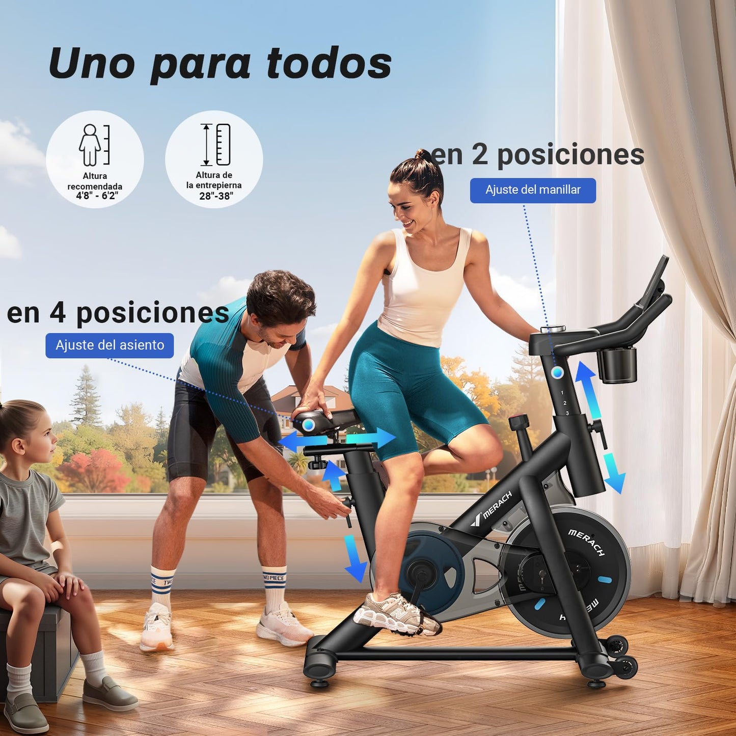 MERACH Bicicleta estática silenciosa con monitor LCD mejorado, bicicleta de ciclismo de interior con resistencia ajustable para entrenamiento cardiovascular en casa, con aplicación propia, hasta 136