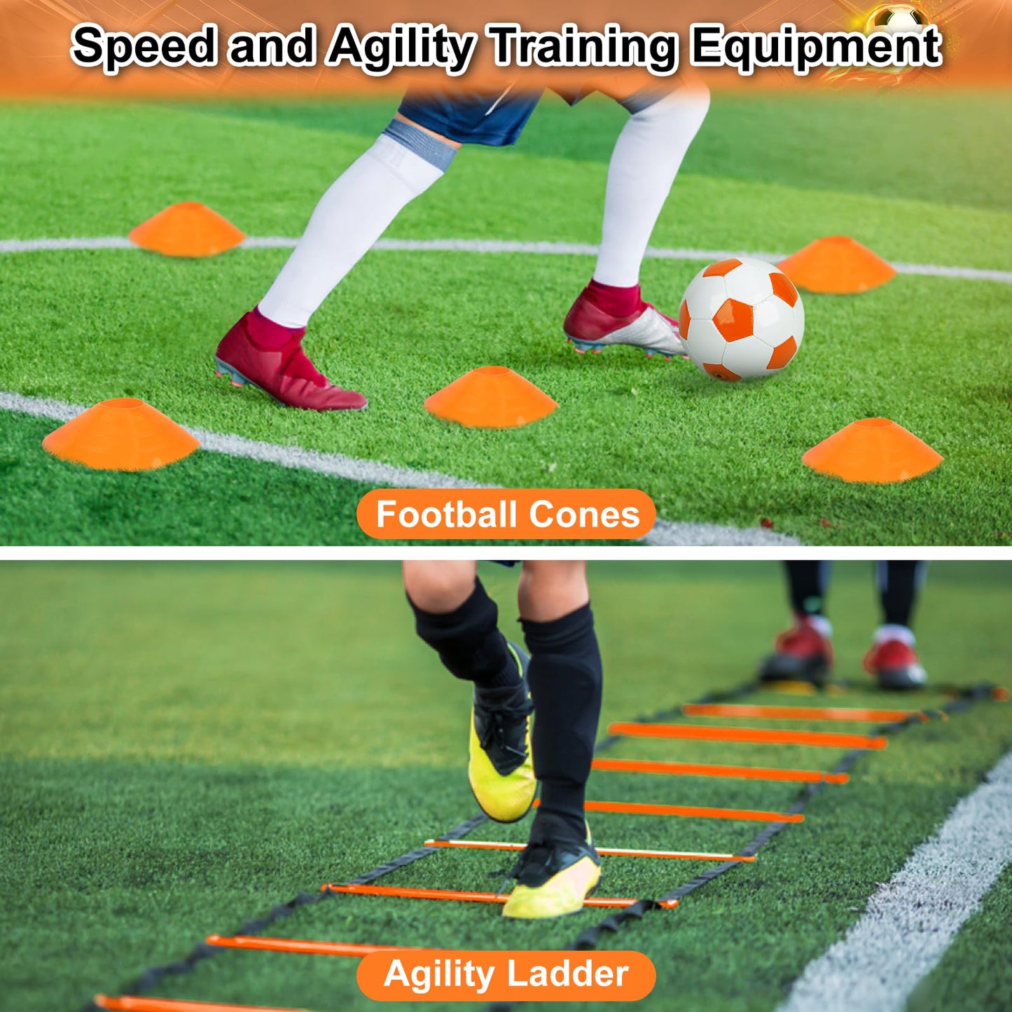 Yimore Porteria Futbol Niños Adultos con Accesorios de Entrenamiento de Fútbol, Escalera de Entrenamiento Conos 120 * 90 * 90cm Plegable Porterias de Futbol para Jardin