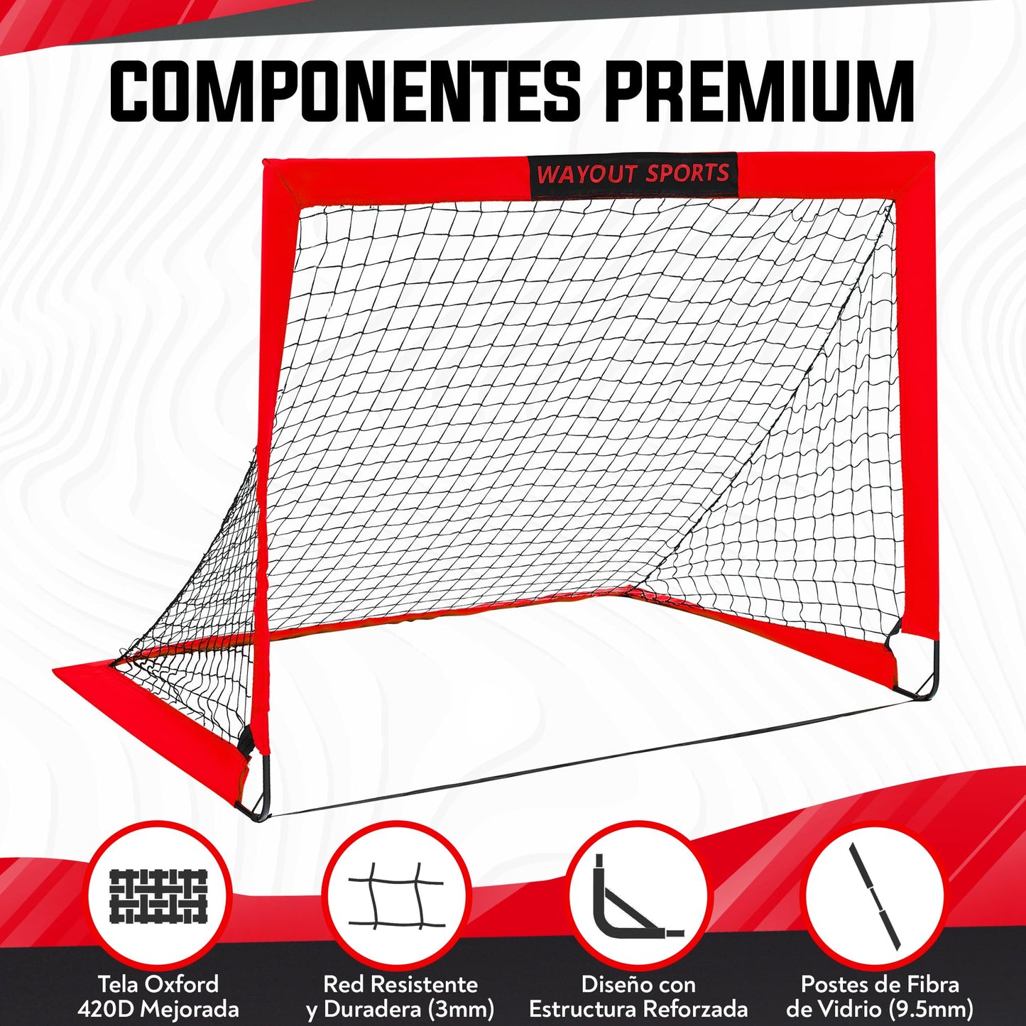 Wayout Sports - Porterías Fútbol Plegables para Niños y Adultos (120 x 90 x 90, Rojo)