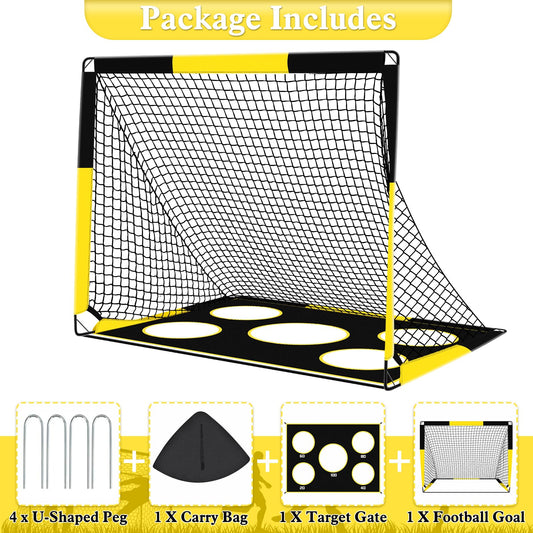 Gofady Portería de Fútbol para Niños, 2 en 1 Pop Up Porterías de Fútbol con 5 Objetivos y Bolsa de Transporte, Equipos de Entrenamiento de Fútbol Interior y Exterior(1.2M/1.5M) (Amarillo, 120 * 90CM)