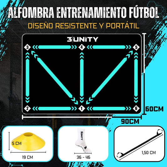 3|UNITY Kit Alfombra Entrenamiento Futbol 60x90 con 8 Conos Entrenamiento y Calcetines Antideslizantes Futbol (Grip Socks) - Incluye guía para futuros Cracks del fútbol. Tapete Treino Futebol
