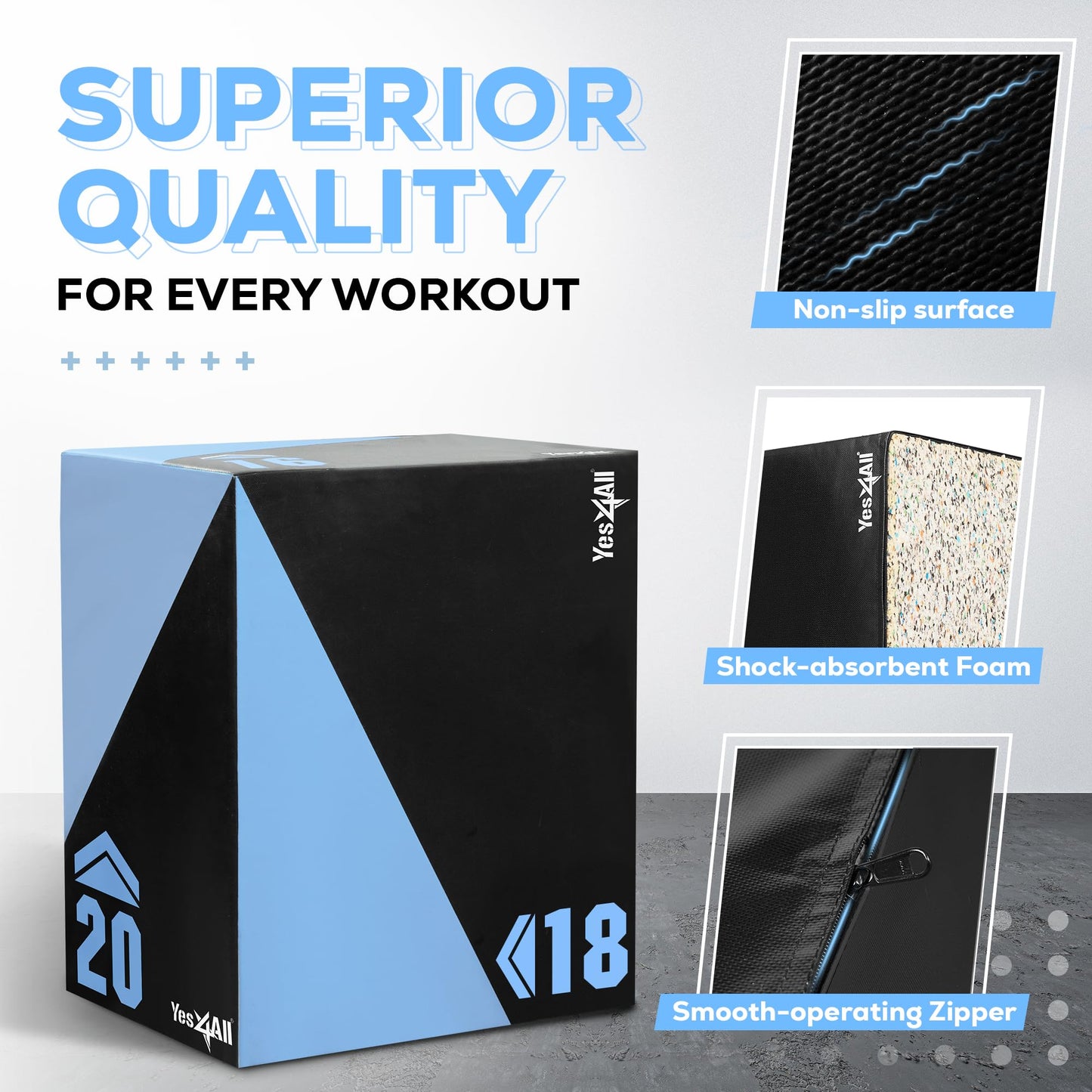 Yes4All 9PRY Caja pliométrica blanda unisex, 50,8 cm x 45,7 cm x 40,6 cm - 12 KG, caja pliométrica para entrenamiento de saltos, azul claro