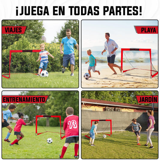 Wayout Sports - Porterías Fútbol Plegables para Niños y Adultos (120 x 90 x 90, Rojo)