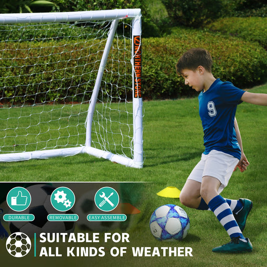 NORTHERN STONE Portería de fútbol de PVC para Todo Tipo de Clima, porterías de fútbol portátiles de 6 pies x 4 pies, Postes de portería de PVC de 70 mm de Grosor + Red