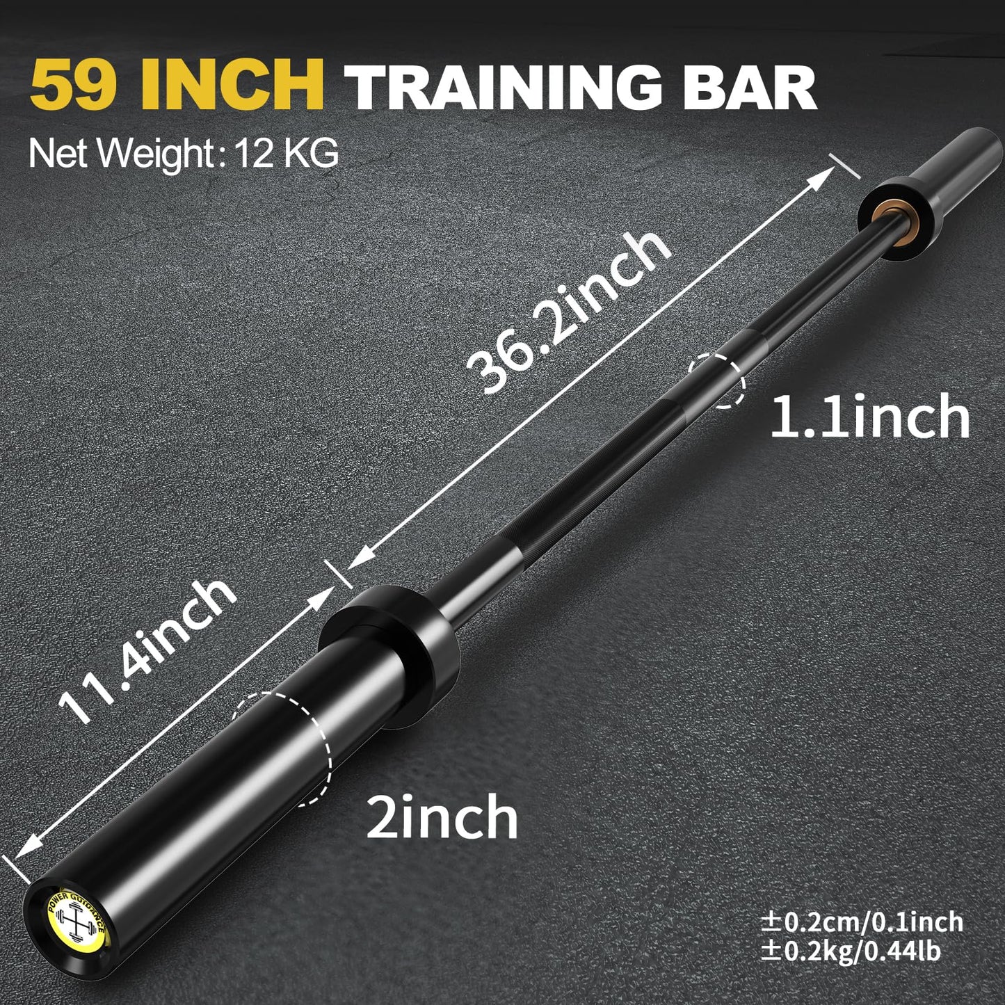 POWER GUIDANCE Barra olímpica para levantamiento de pesas, sentadillas, barras universales cromadas de 12 kg, 1,5 m / 157 cm (Black Sleeve Black Straight)