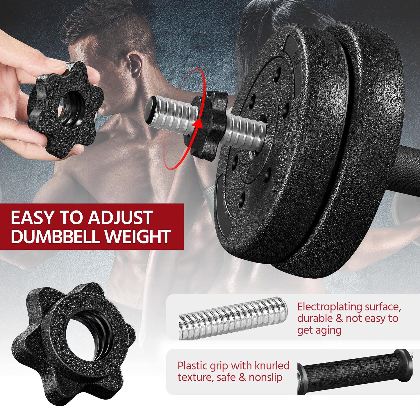Yaheetech Mancuernas Ajustables 2x15 kg Pesos Fitness Entrenamiento con Barras de Acero y Discos Juego de Pesas Musculacion con Cerraduras de Estrella