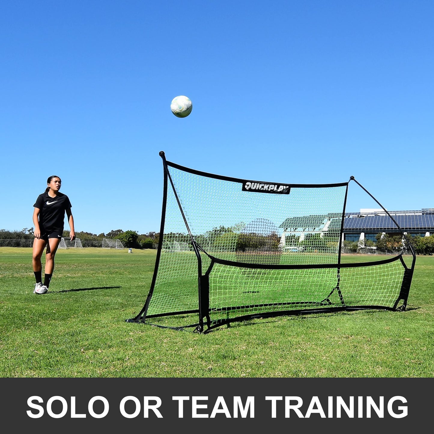 QUICKPLAY TEKKERS TRAINER - Rebote de fútbol - Red de puntos de 6.5 x 4 pies y redes de pase de tierra de 6.5 x 1.5 pies, equipo de entrenamiento de fútbol portátil para niños y adultos