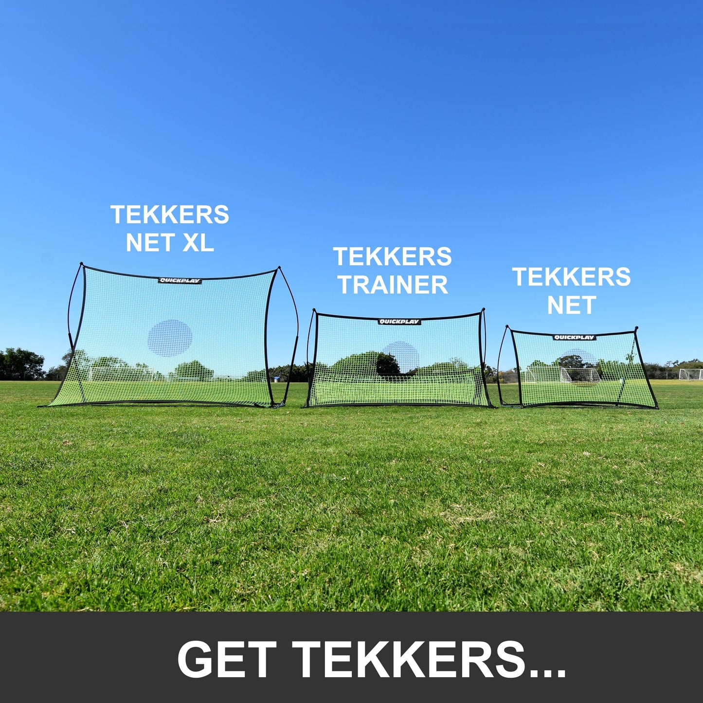 QUICKPLAY TEKKERS TRAINER - Rebote de fútbol - Red de puntos de 6.5 x 4 pies y redes de pase de tierra de 6.5 x 1.5 pies, equipo de entrenamiento de fútbol portátil para niños y adultos