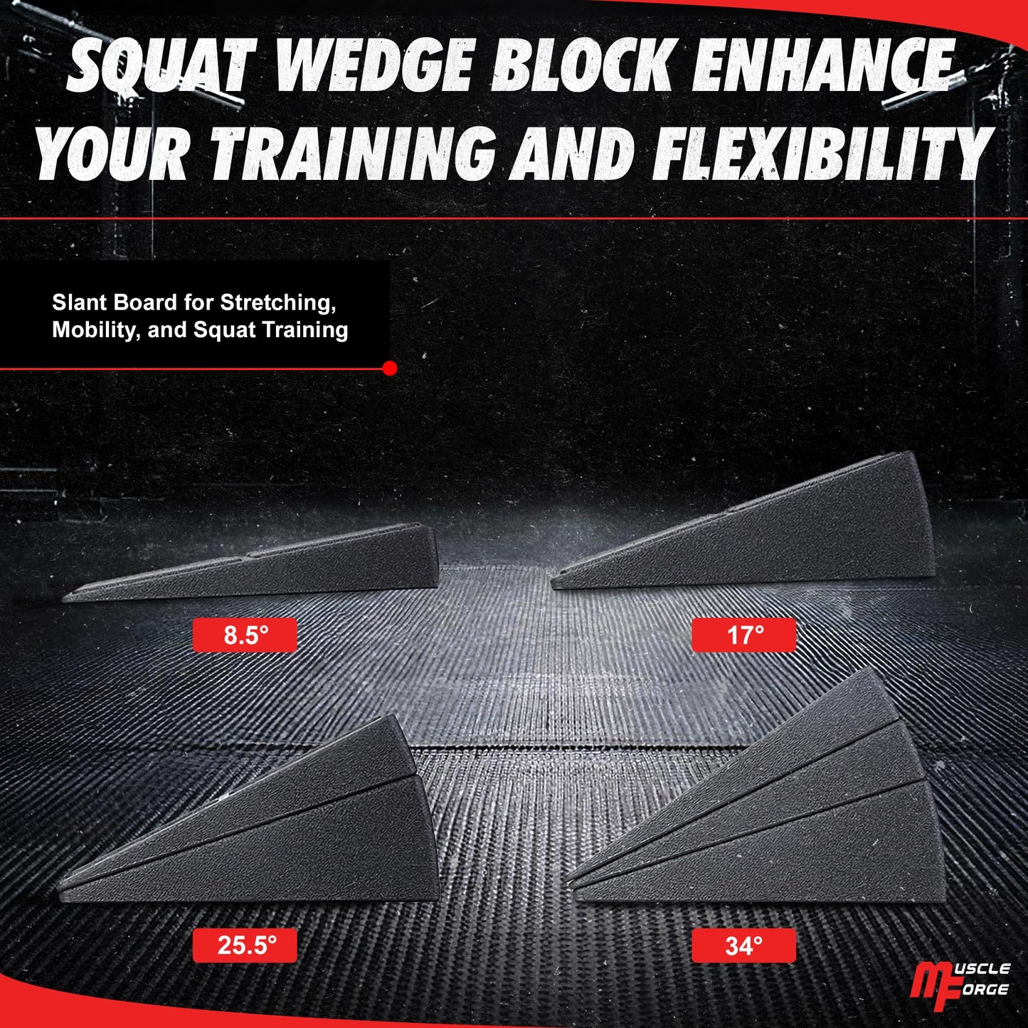 MuscleForge® Cuña Sentadillas Set de 3 Bloques - Slant Board para Estiramientos de Pantorrilla - Tabla Inclinada para Sentadillas y Movilidad - Squat Wedge Block con Ángulos Ajustables 8,5° a 34°