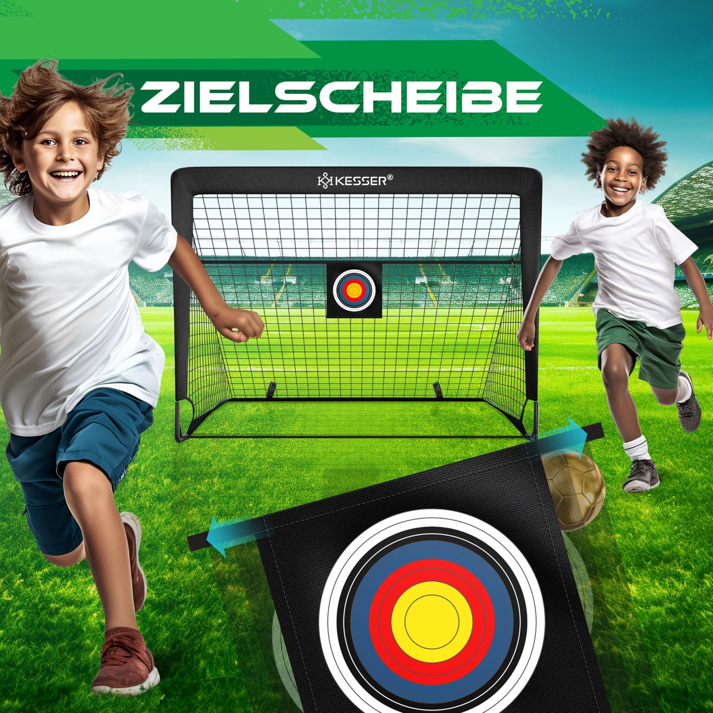 KESSER® Juego de 2 porterías de fútbol para niños, Plegables, con Barras de Fibra de Vidrio y Redes de portería para Interior, Exterior y jardín, con Bolsa de Transporte, Incl. inflador