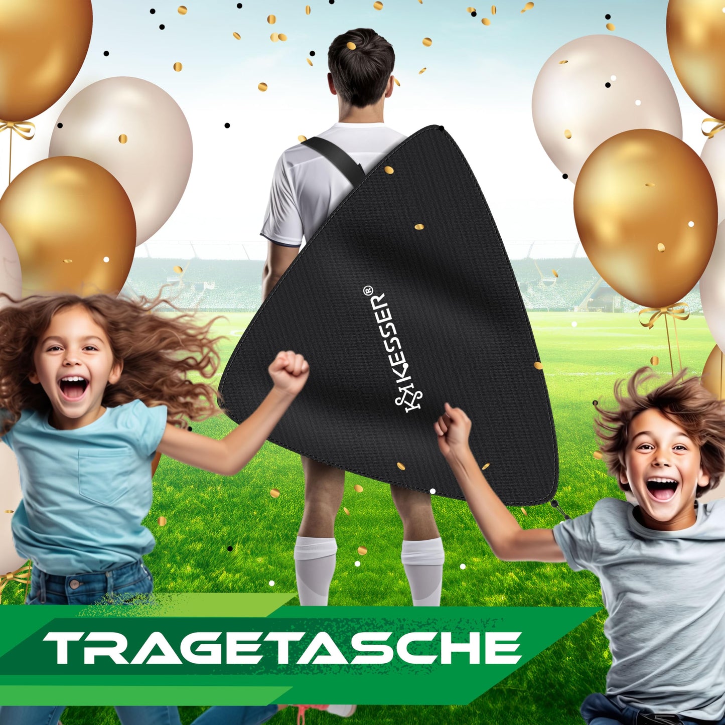 KESSER® Juego de 2 porterías de fútbol para niños, Plegables, con Barras de Fibra de Vidrio y Redes de portería para Interior, Exterior y jardín, con Bolsa de Transporte, Incl. inflador