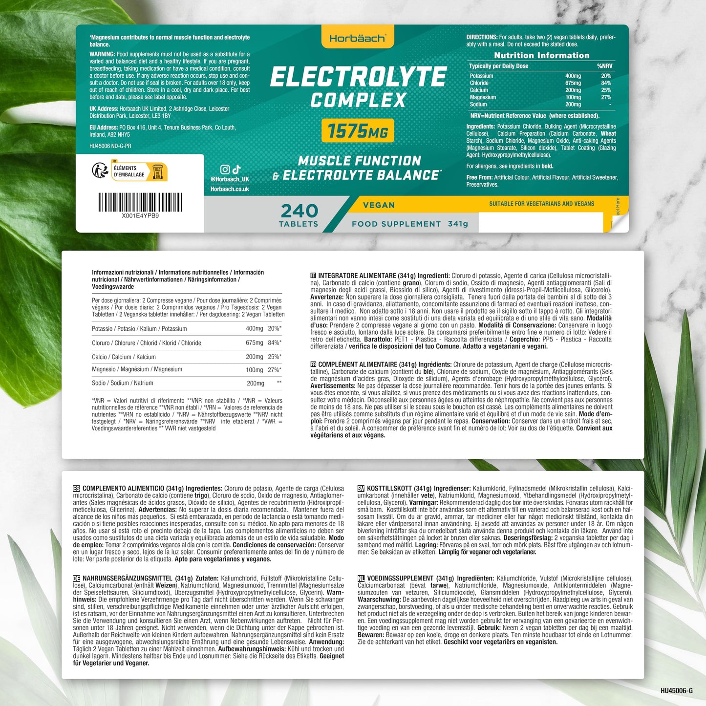 Electrolitos Keto Sin Azúcar 1575mg | 240 Comprimidos Veganos | con Calcio, Potasio, Magnesio y Sodio que aportan sales minerales | de Horbaach