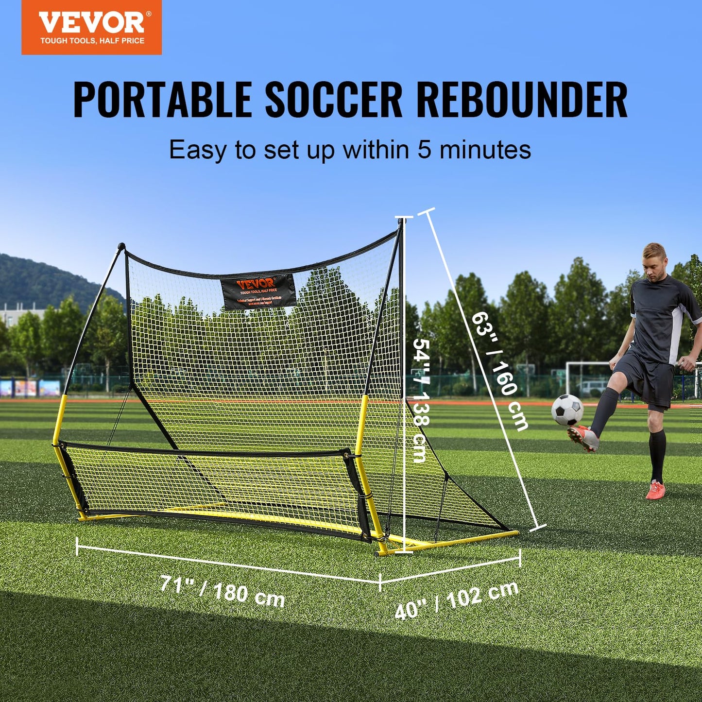 VEVOR Portería de Fútbol Red reboteadora de Fútbol Equipo Deportivo para Entrenamiento en Solitario, Entrenamiento en Equipo, para Niños, Adolescentes y Todas Las Edades (183 x 130 cm)