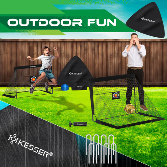KESSER® Juego de 2 porterías de fútbol para niños, Plegables, con Barras de Fibra de Vidrio y Redes de portería para Interior, Exterior y jardín, con Bolsa de Transporte, Incl. inflador