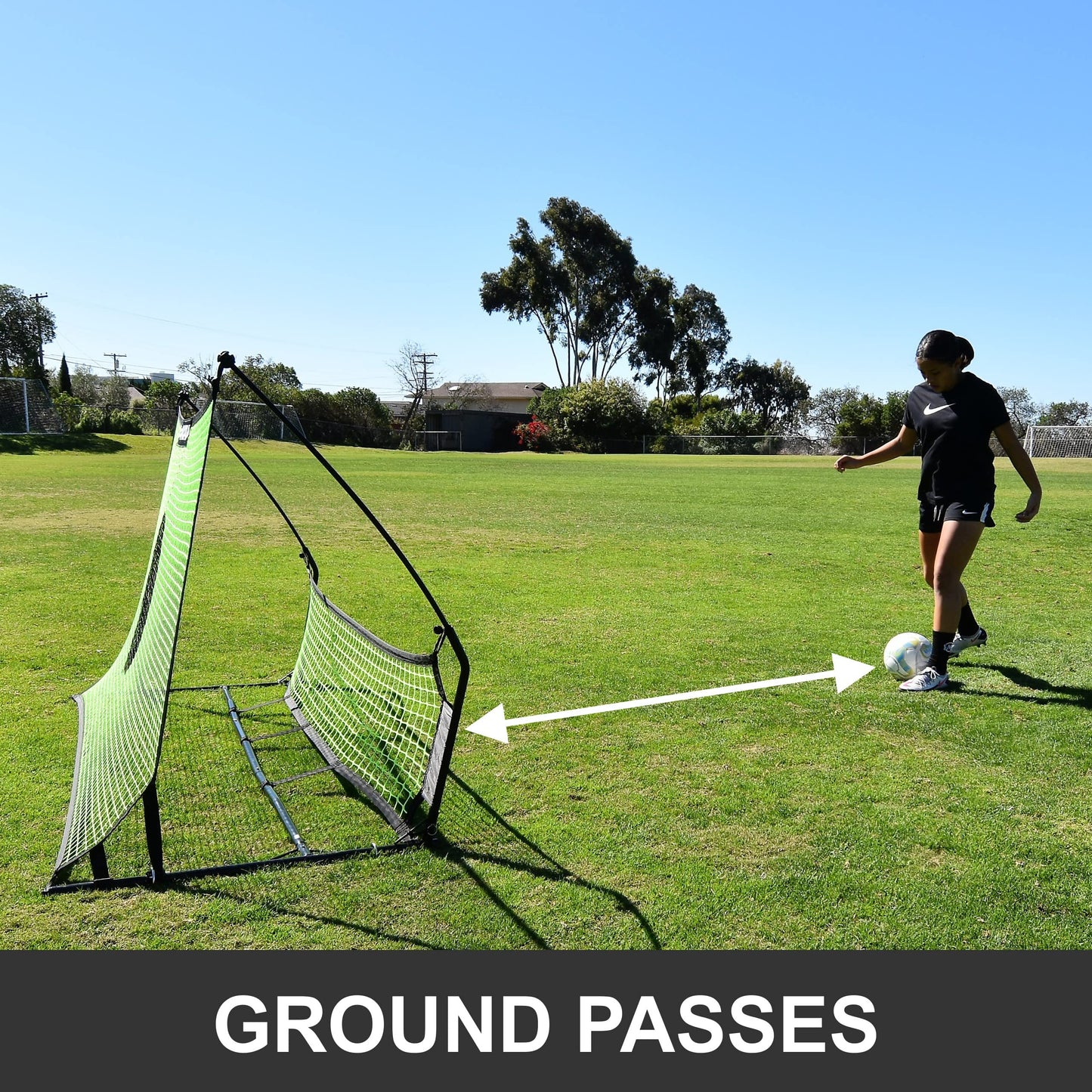 QUICKPLAY TEKKERS TRAINER - Rebote de fútbol - Red de puntos de 6.5 x 4 pies y redes de pase de tierra de 6.5 x 1.5 pies, equipo de entrenamiento de fútbol portátil para niños y adultos