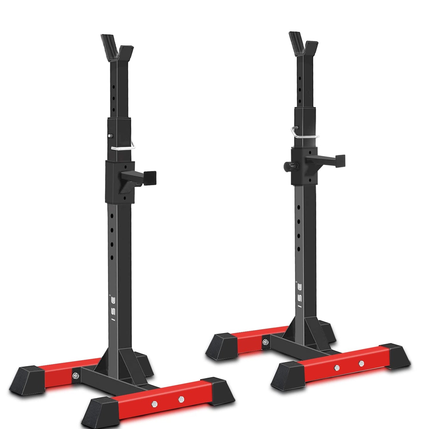 ISE Soporte Barra Pesas ajustable, Soporte Pesas Barra, Rack Sentadillas y Press Banca Squat Rack Stand Gym para Fitness, Soporte Para Pesas de Levantamiento Gimnasio para Banco de Peso, Máx 200kg
