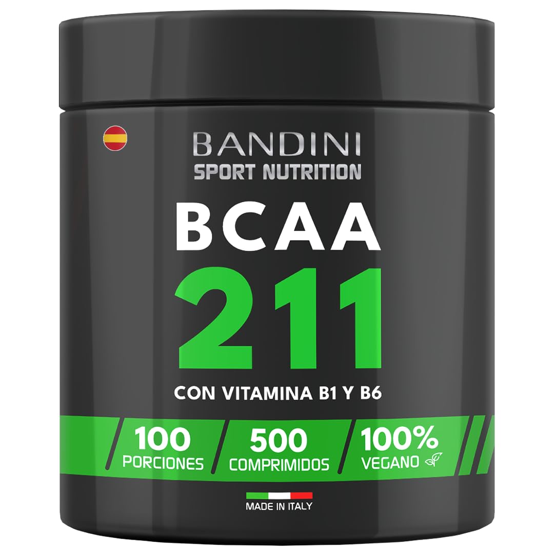 Bandini® BCAA 2 1 1 500 Comprimidos - Aminoácidos Ramificados 2.1.1 - L-Leucina, L-Isoleucina, L-Valina con Vitamina B1 y B6 - Complemento Alimenticio 2:1:1 Pre y Post Entrenamiento - 100% Vegano