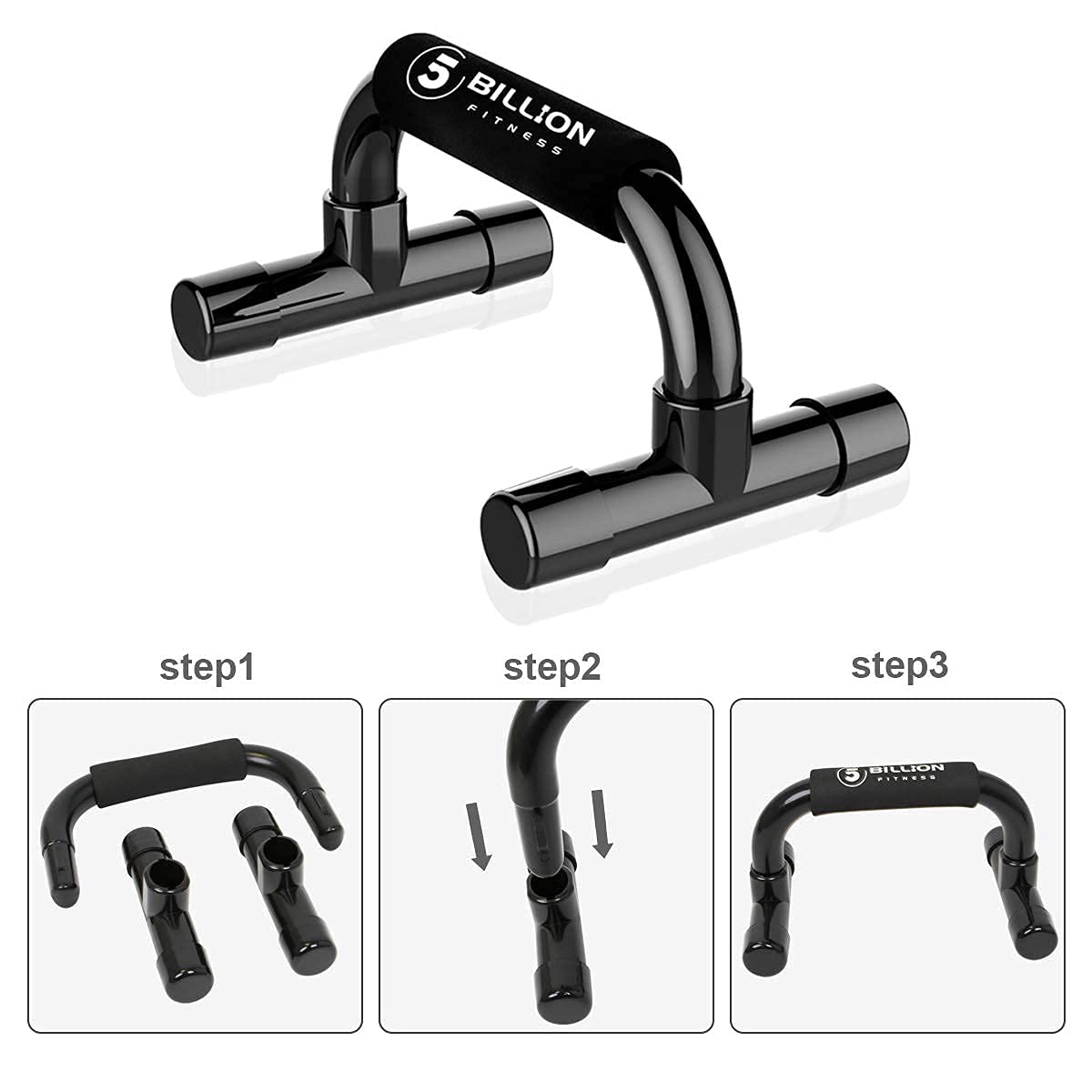 5BILLION Soporte para Flexiones Push Up Bars Stand - Gimnasio en casa Ejercicio Rutina de ejercicio Formación - Bueno para Tu Entrenamiento Muscular - Mango de espuma (Negro)