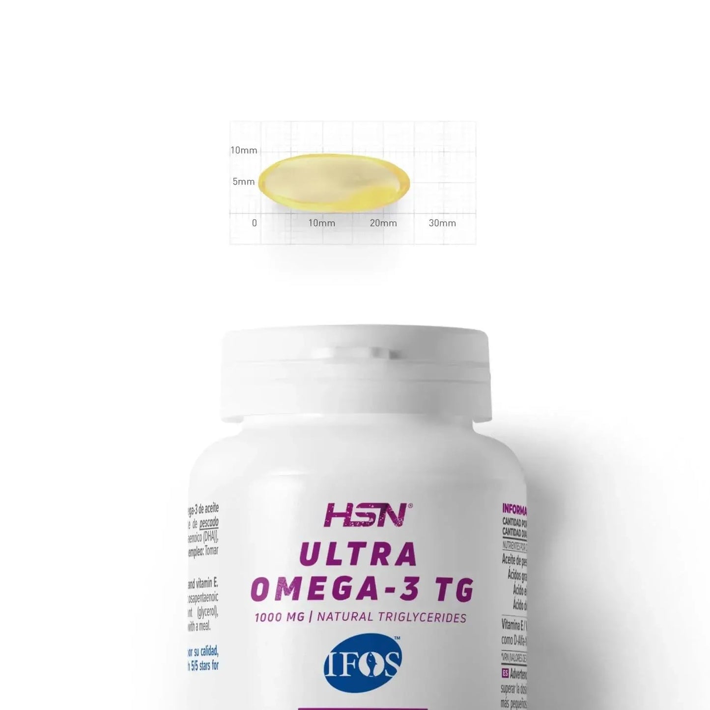 HSN Ultra Omega 3 IFOS 5 Estrellas | 120 Perlas | 350mg de EPA + 250mg DHA | 1000mg Puro Aceite de Pescado en Forma de Triglicéridos Altamente Concentrado | No-GMO, Sin Gluten