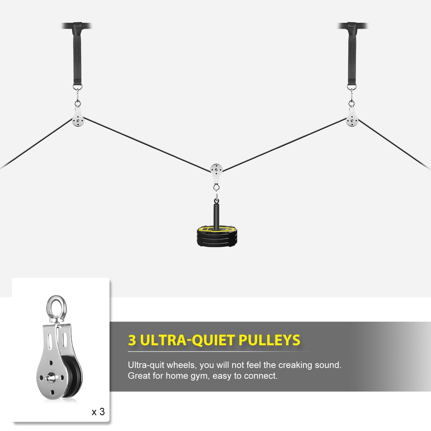 Poleas Gimnasio para Casa, Sistema de Polea Cable Máquina de Musculacion Accesorio de Entrenamiento para Máquinas de Brazo (4m Cable)
