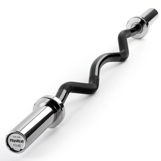 PhysKcal EZ Curl Bar, barra de levantamiento de pesas Super EZ de 47 pulgadas para discos de peso estándar de 2 pulgadas, excelente para ganar bíceps y tríceps, cromo y negro