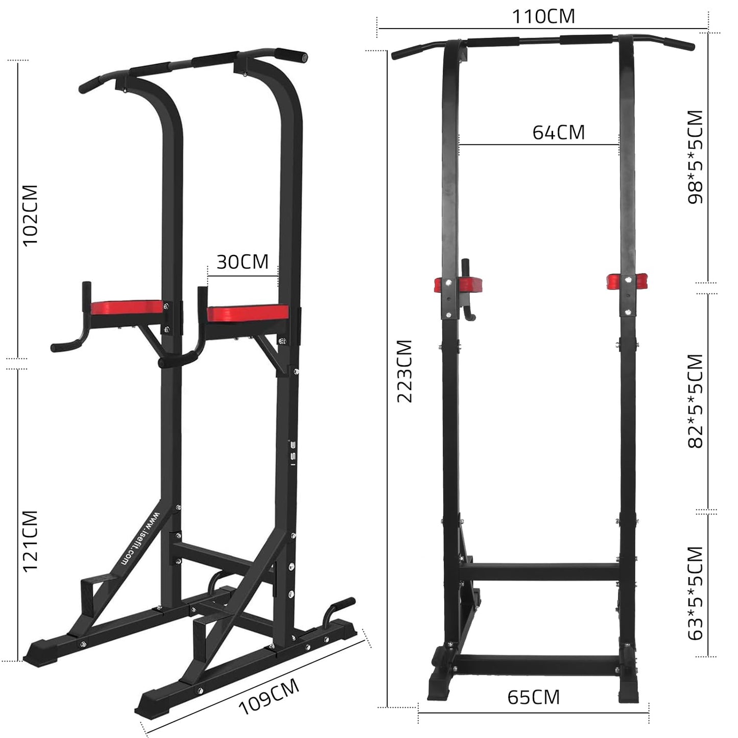 ISE Maquina Dominadas, Estación de Musculación, Torre de Gimnasio Entrenamiento Multifuncional, Multiestación con Barra de Dominadas Fitness, Power Tower de Pull-up, Ejercicio Fuerza Gimnasia