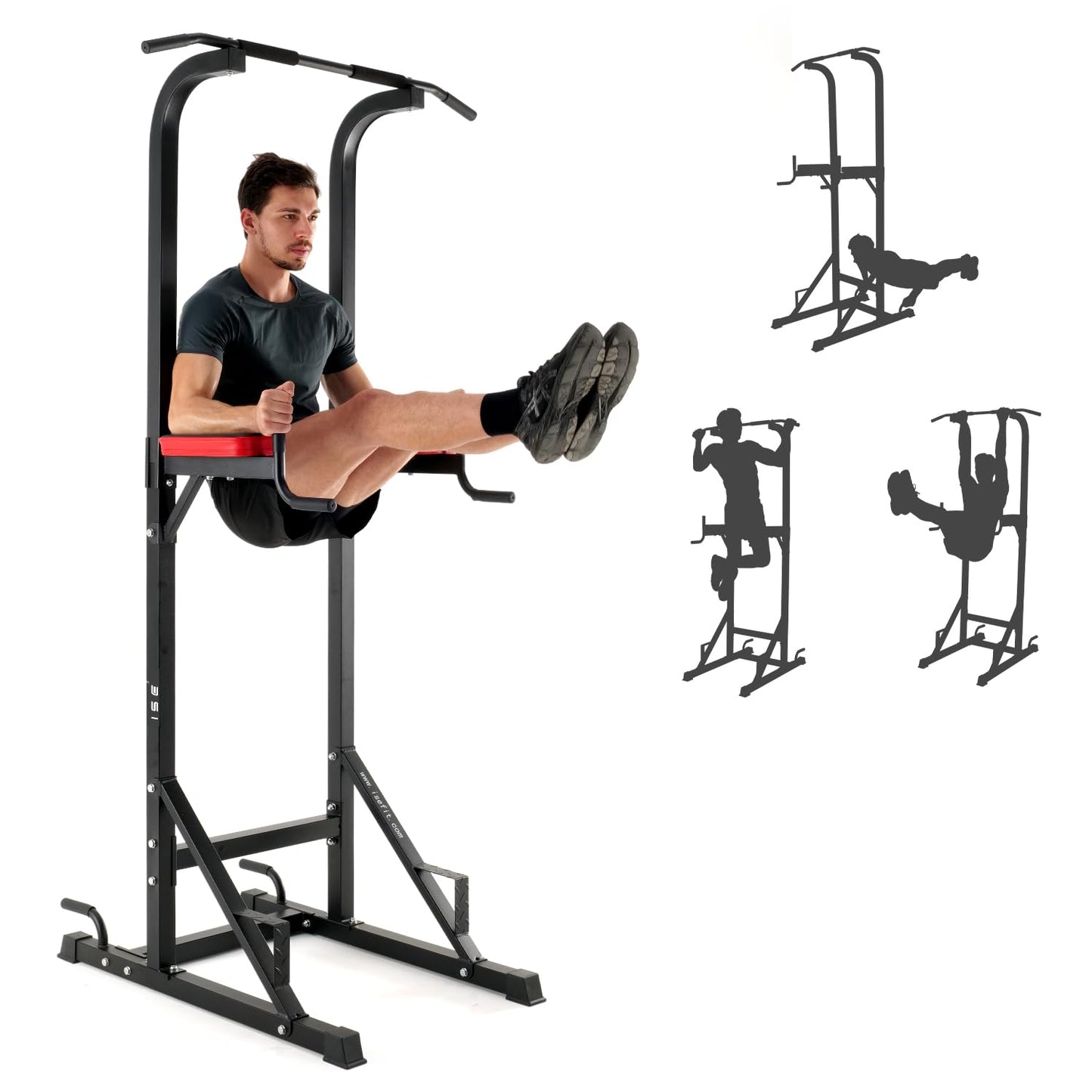 ISE Maquina Dominadas, Estación de Musculación, Torre de Gimnasio Entrenamiento Multifuncional, Multiestación con Barra de Dominadas Fitness, Power Tower de Pull-up, Ejercicio Fuerza Gimnasia