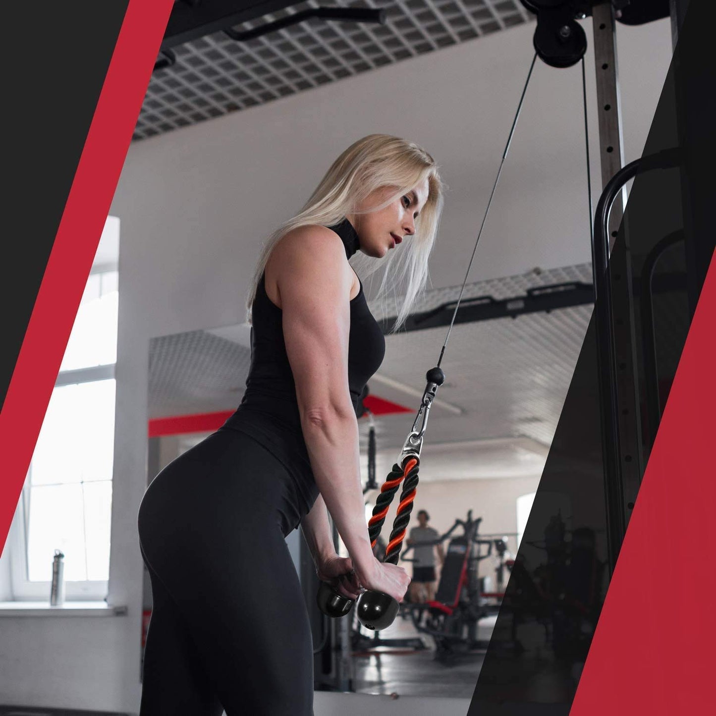 NC Cuerda Tríceps Bíceps, Sports Cable de fijación para Fitness, Tensión de la Cuerda hacia Abajo para Culturismo, Gimnasio Accesorios Negro 28 Pulgadas